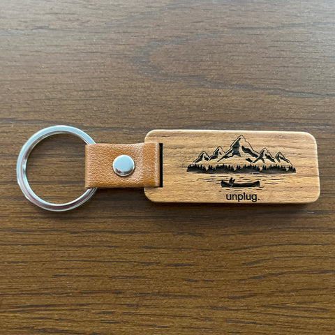 Canoeing in the Mountains Wooden Keychain