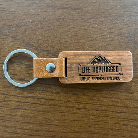 Life Unplugged Logo Wooden Keychain
