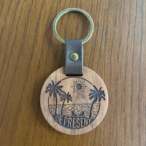 Be Present Beach Wooden Keychain