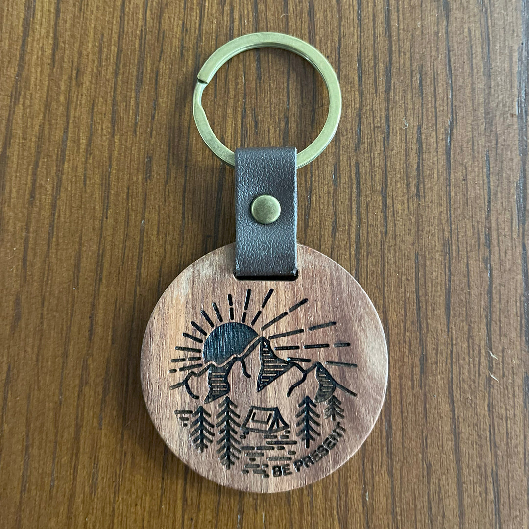 MOUNTAIN SUNSET Wooden Keychain