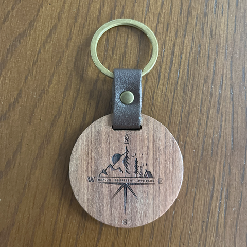 Compass Mountain Scene Wooden Keychain