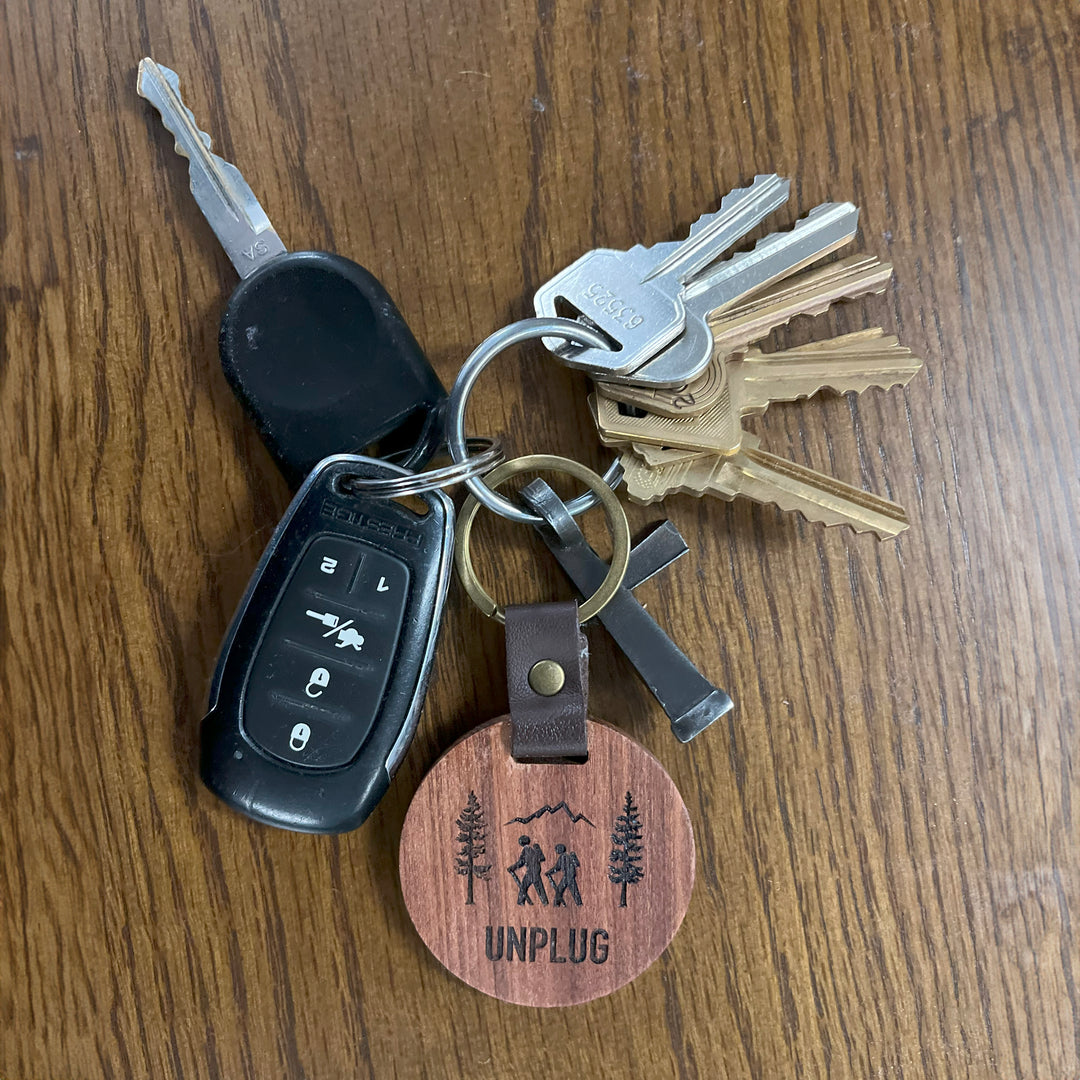 Hiking Scene Wooden Keychain