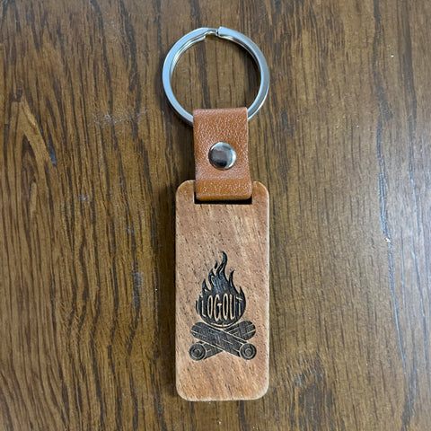 Log Out Campfire Wooden Keychain