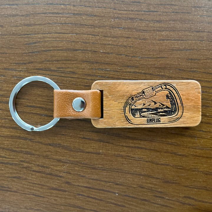 Rock Climbing Mountain Scene Wooden Keychain