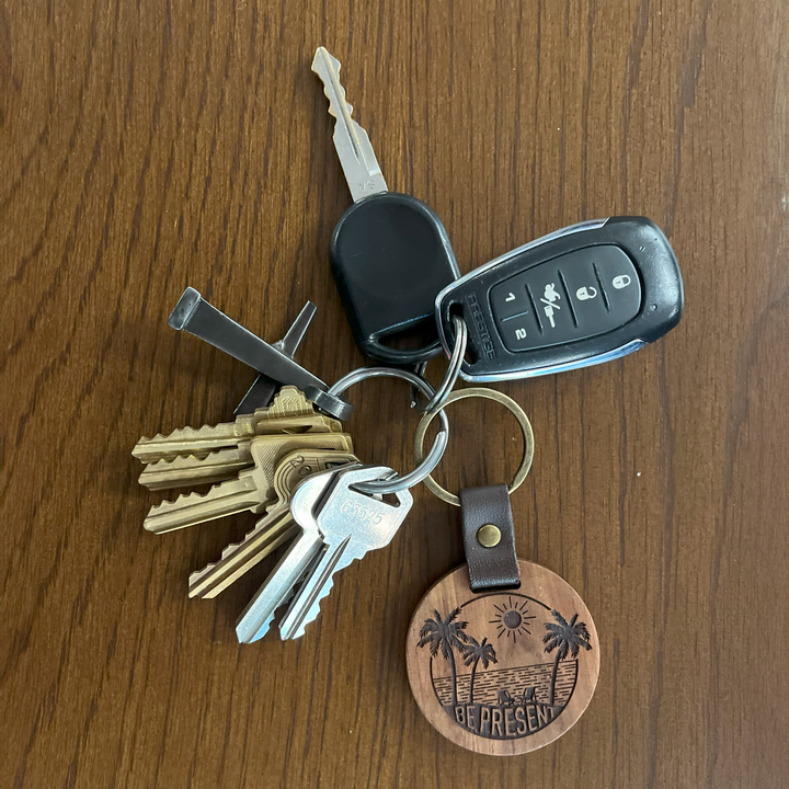 Be Present Beach Wooden Keychain