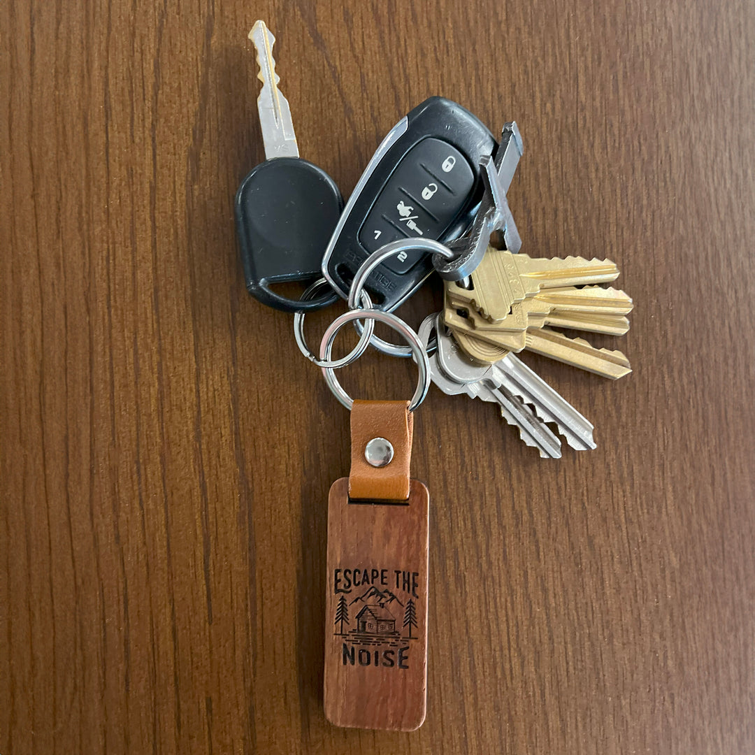 Escape The Noise Wooden Keychain