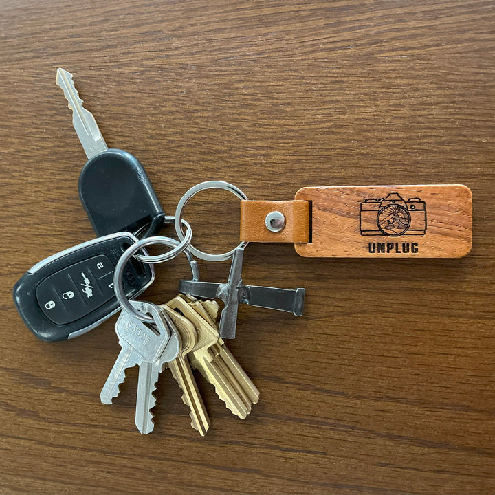 Camera Mountain Lens Wooden Keychain