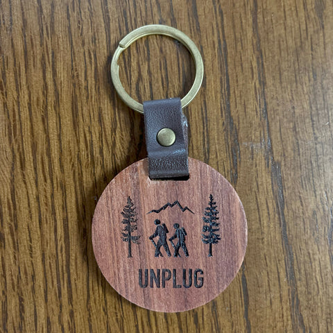 Hiking Scene Wooden Keychain