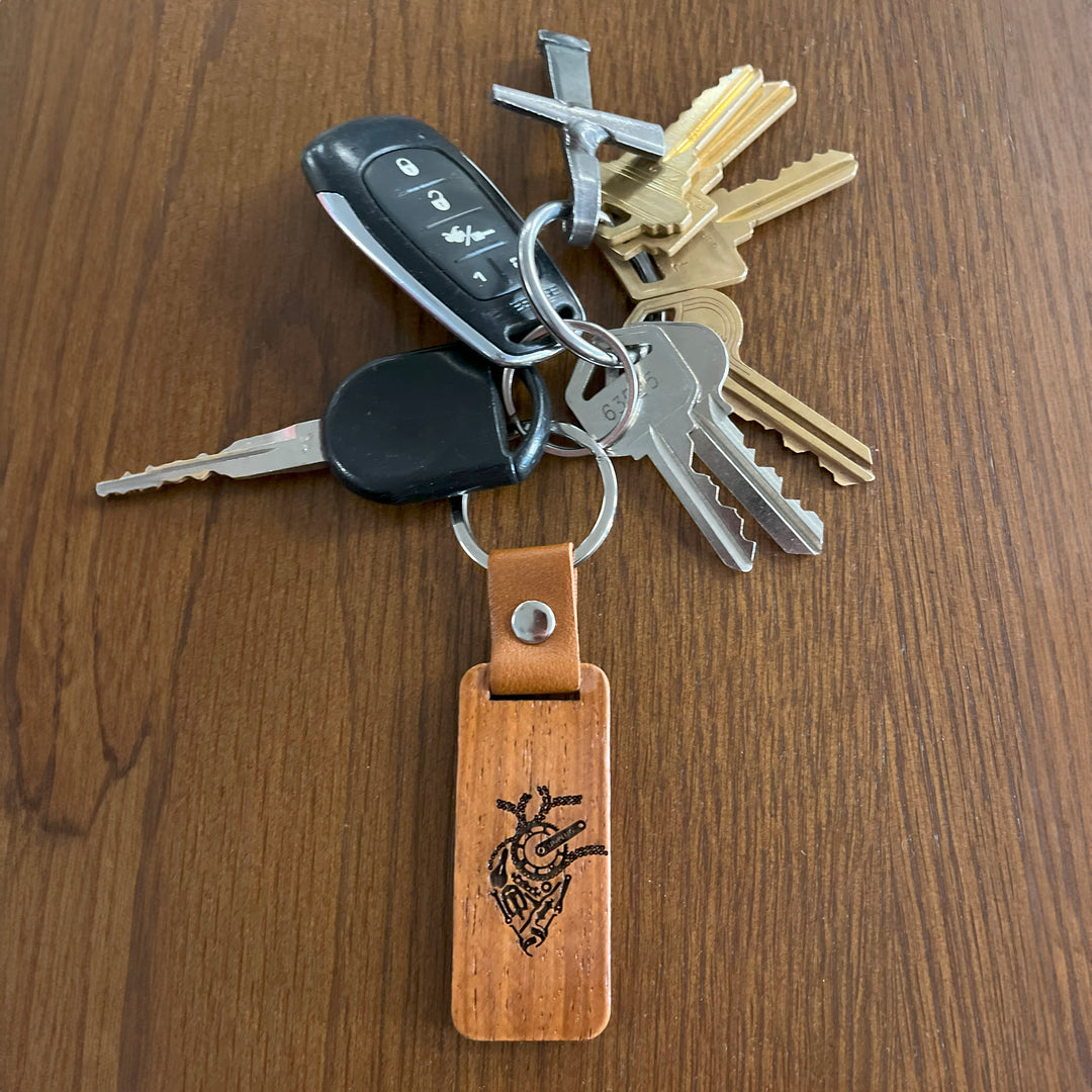 Anatomical Heart (Bicycle Parts) Wooden Keychain