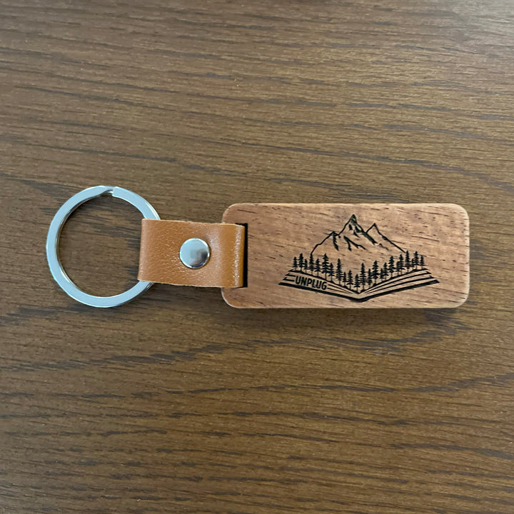 Open Book Mountain Scene Wooden Keychain