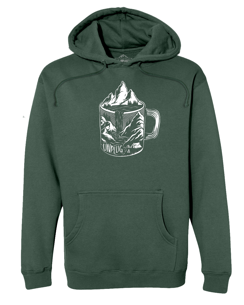 Coffee Mountain Scene Premium Heavyweight Hooded Sweatshirt, Alpine Green / XL | Life Unplugged