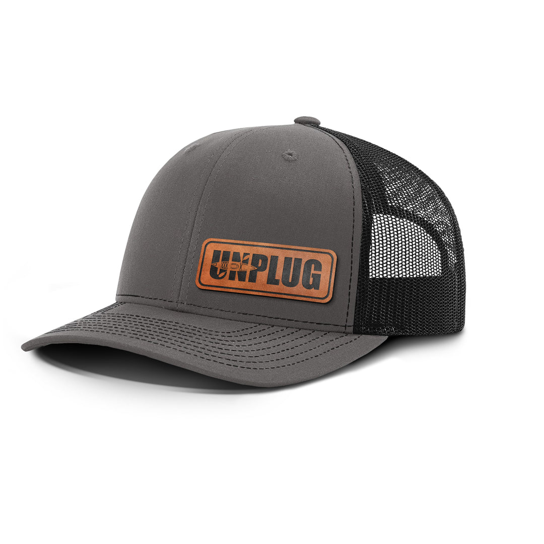 Unplug Kayak Silhouette Side Panel Snapback Leather Patch Hat