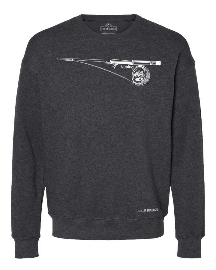 Fly Fishing Reel Mountain Scene Midweight Super Soft Crewneck Sweatshirt