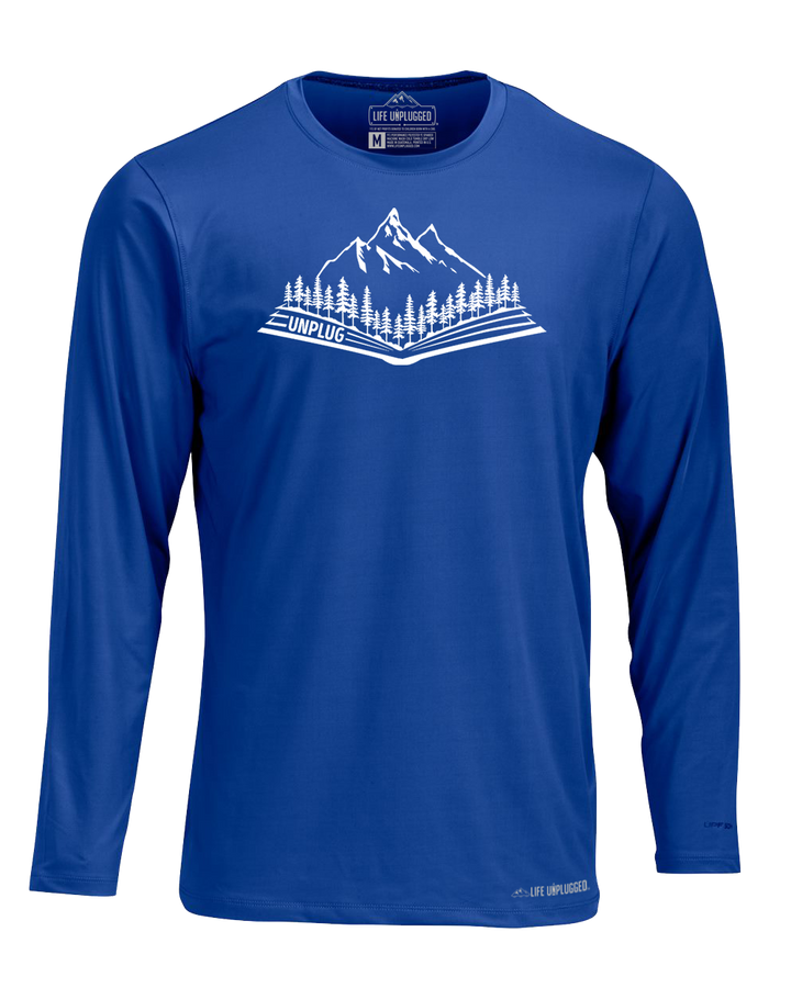 Open Book Mountain Scene Performance Long Sleeve with UPF 50+