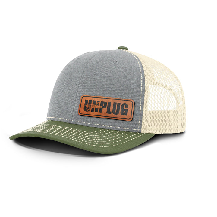 Unplug Kayak Silhouette Side Panel Snapback Leather Patch Hat