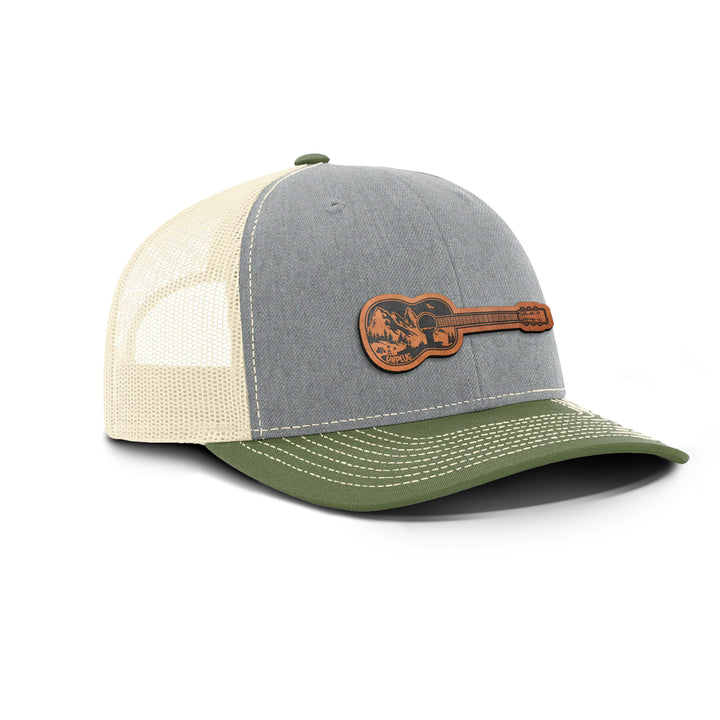 Guitar Mountain Scene Snapback Leather Patch Hat