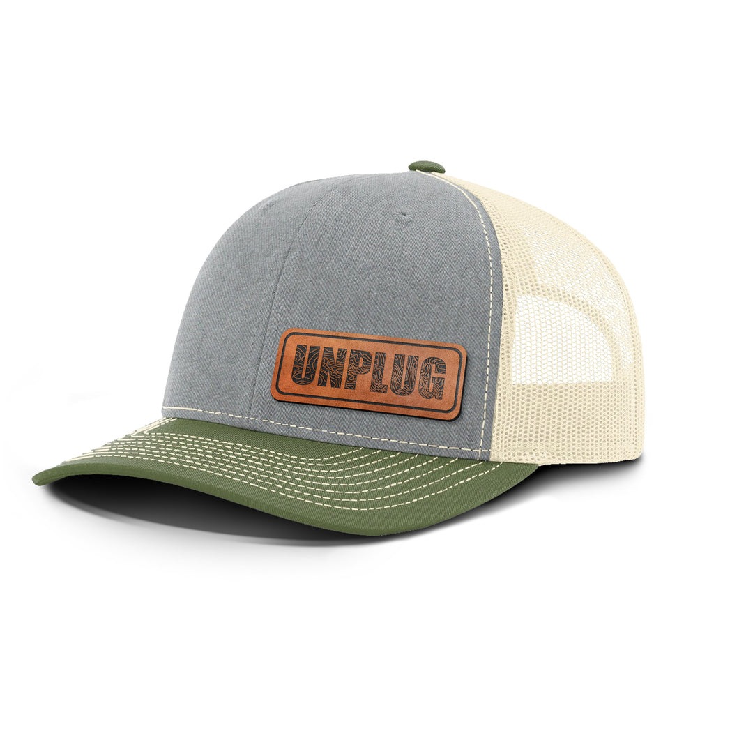 Unplug Topo Map Side Panel Snapback Leather Patch Hat