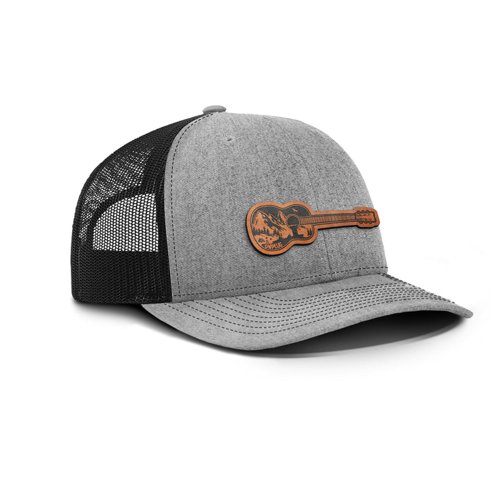 Guitar Mountain Scene Snapback Leather Patch Hat