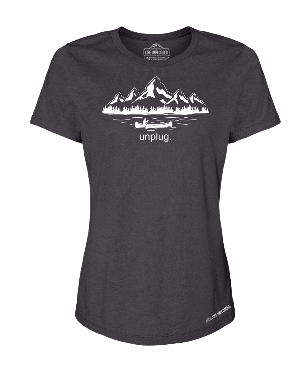 Canoeing in the Mountains Premium Women's Relaxed Fit Polyblend T-Shirt - Life Unplugged