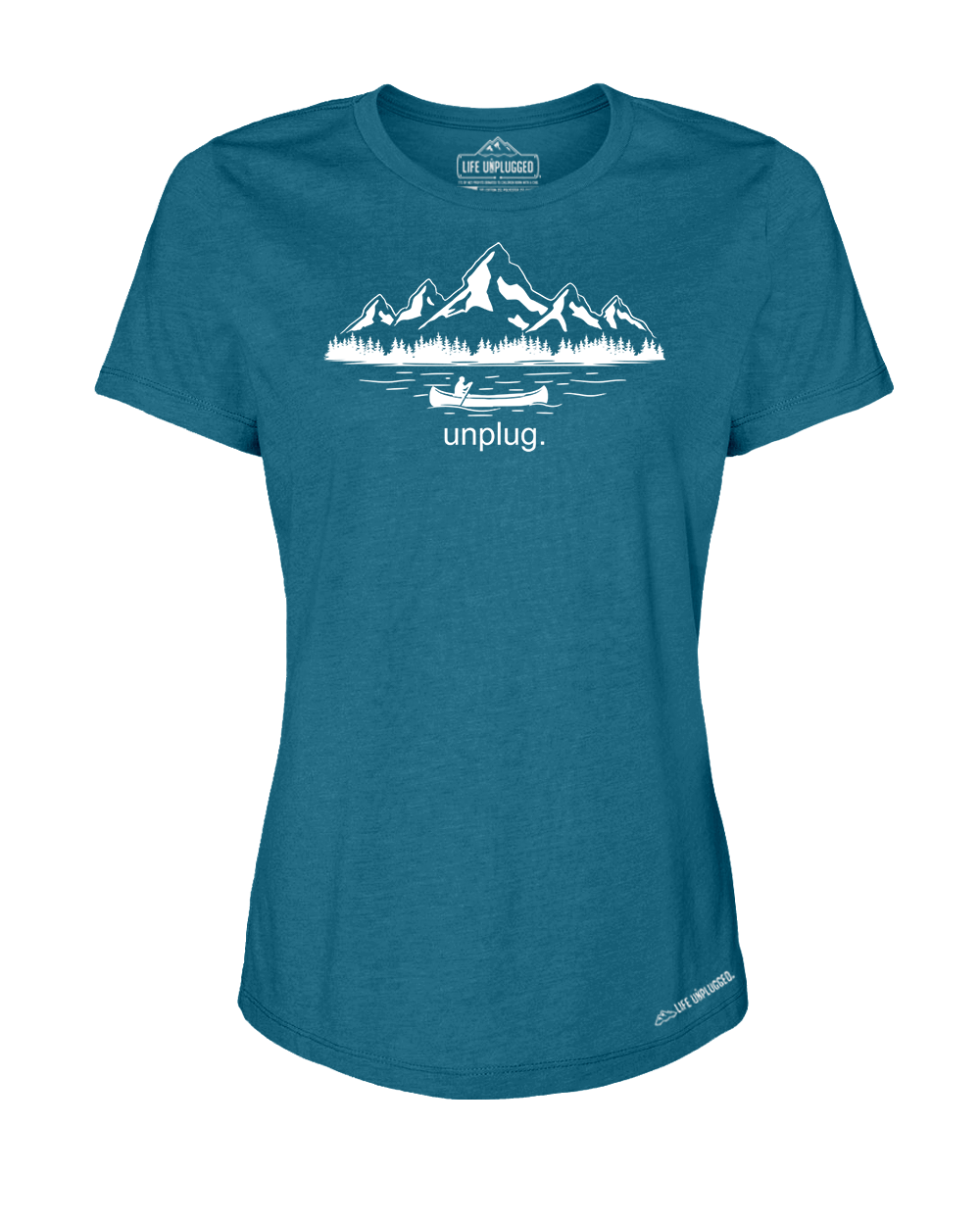 Canoeing in the Mountains Premium Women's Relaxed Fit Polyblend T-Shirt - Life Unplugged