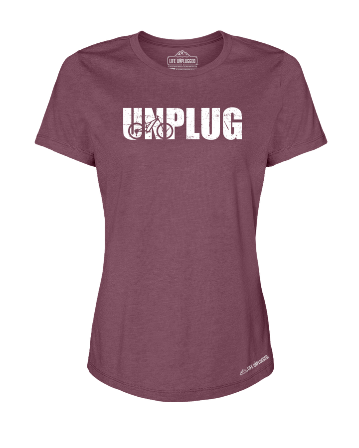 Unplug Mountain Bike Silhouette Premium Women's Relaxed Fit Polyblend T-Shirt - Life Unplugged