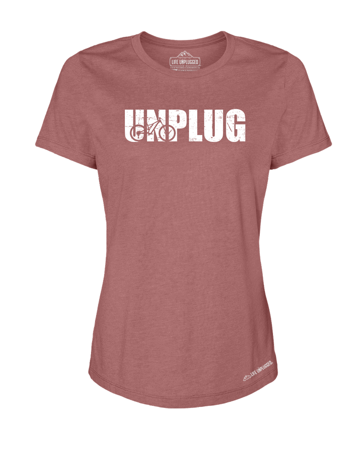 Unplug Mountain Bike Silhouette Premium Women's Relaxed Fit Polyblend T-Shirt