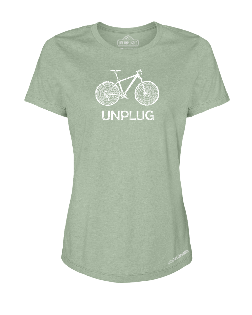 MOUNTAIN BIKE TREE STUMPS Premium Women's Relaxed Fit Polyblend T-Shirt - Life Unplugged