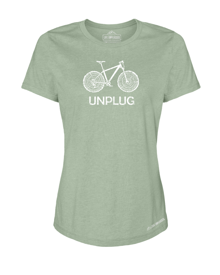 MOUNTAIN BIKE TREE STUMPS Premium Women's Relaxed Fit Polyblend T-Shirt - Life Unplugged