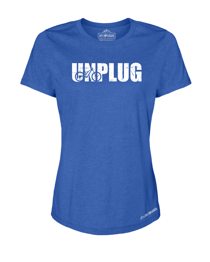 Unplug Mountain Bike Silhouette Premium Women's Relaxed Fit Polyblend T-Shirt
