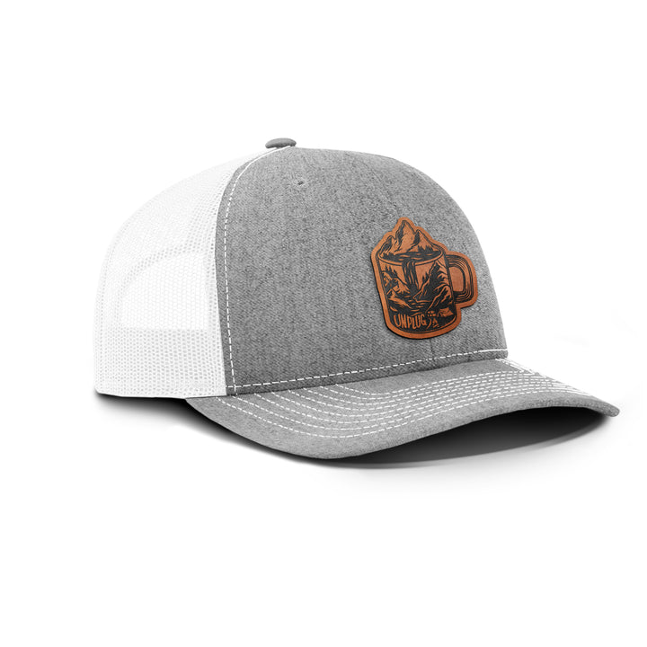 Coffee Mountain Scene Snapback Leather Patch Hat