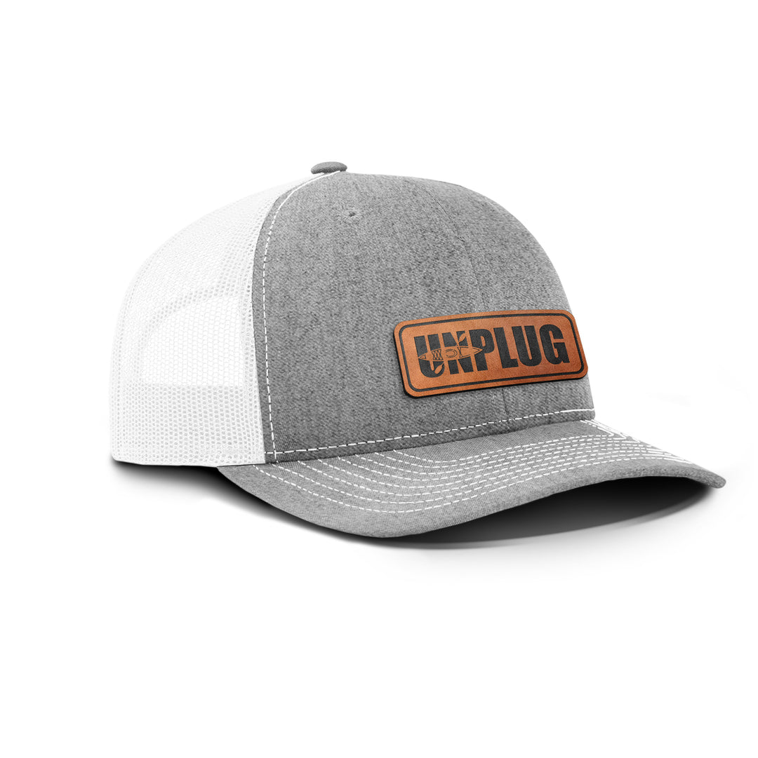 Unplug Kayak Silhouette Front Panel Snapback Leather Patch Hat