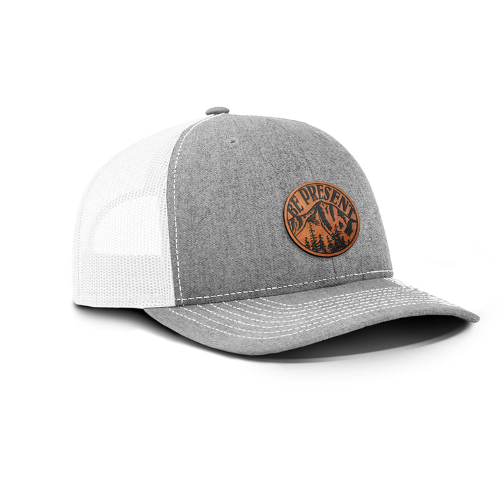 Be Present Mountain Snapback Leather Patch Hat