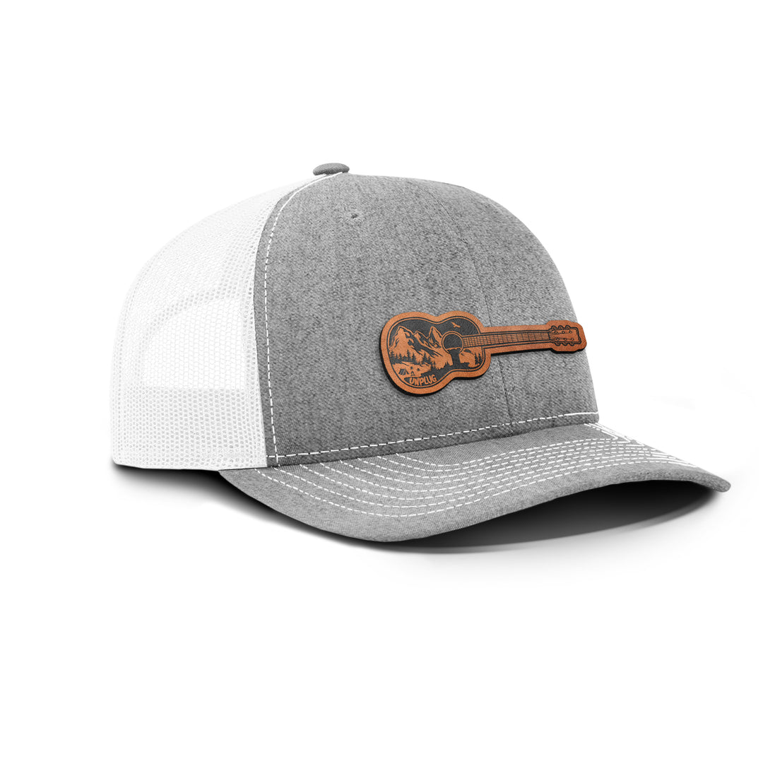 Guitar Mountain Scene Snapback Leather Patch Hat
