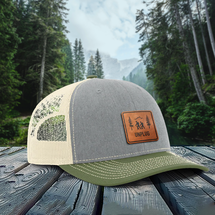 Hiking Scene Snapback Leather Patch Hat