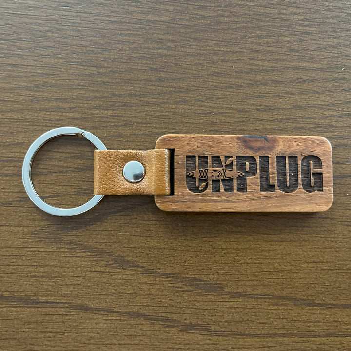 UNPLUG Kayak Silhouette Wooden Keychain