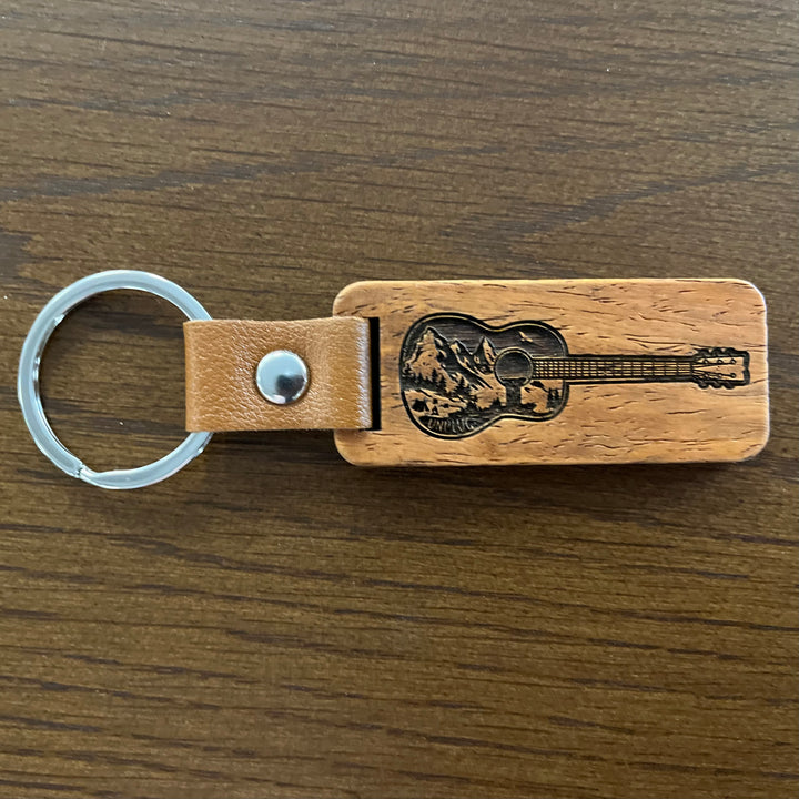 Guitar Mountain Scene Wooden Keychain