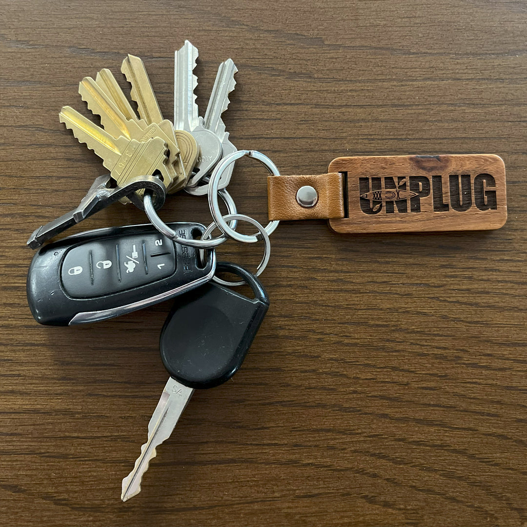 UNPLUG Kayak Silhouette Wooden Keychain