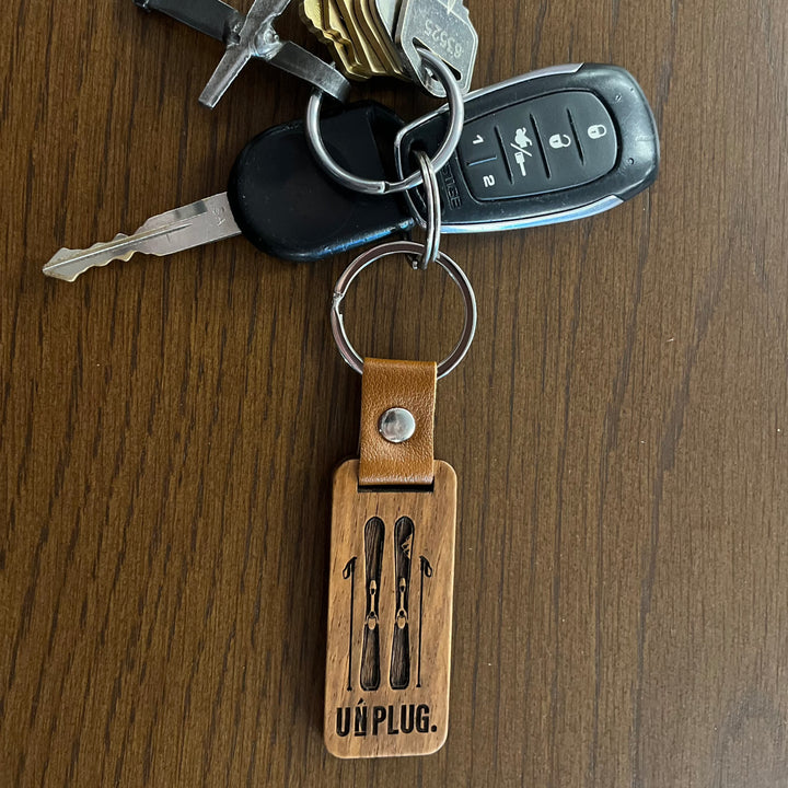 Skiing Wooden Keychain