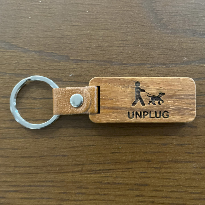 Dog Walking Wooden Keychain