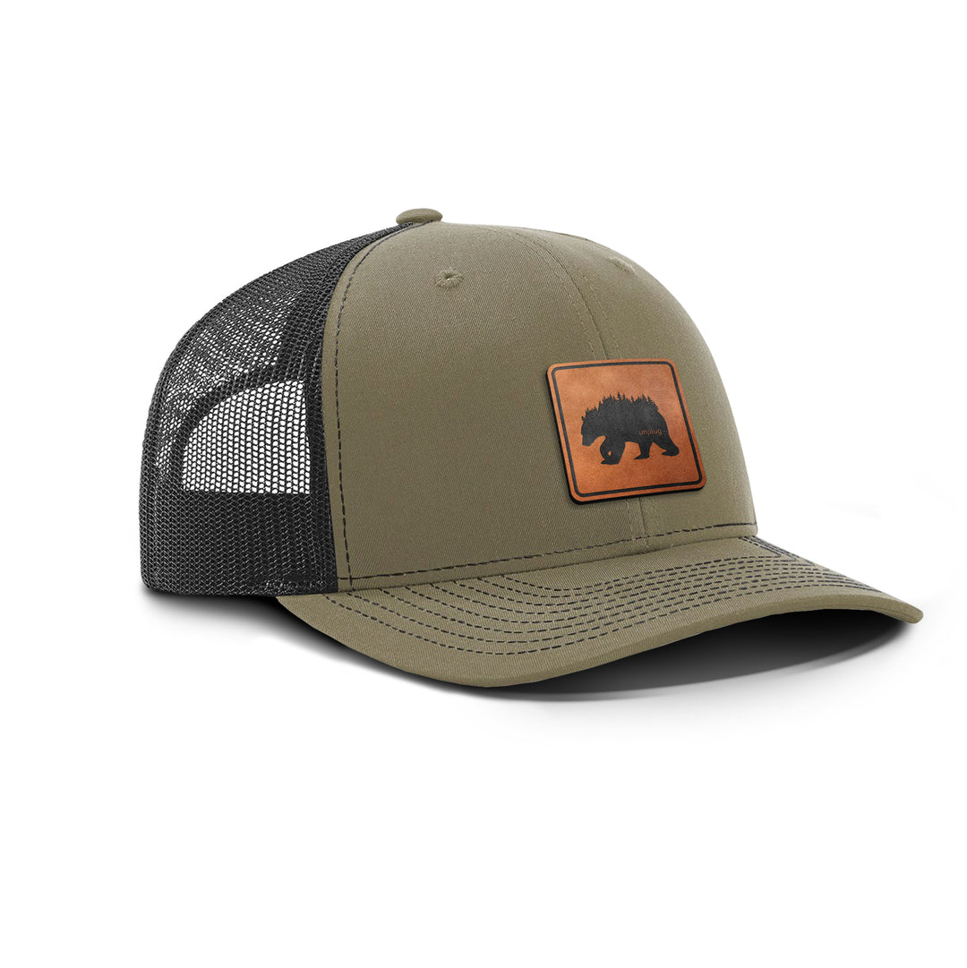 Bear In The Trees Snapback Leather Patch Hat