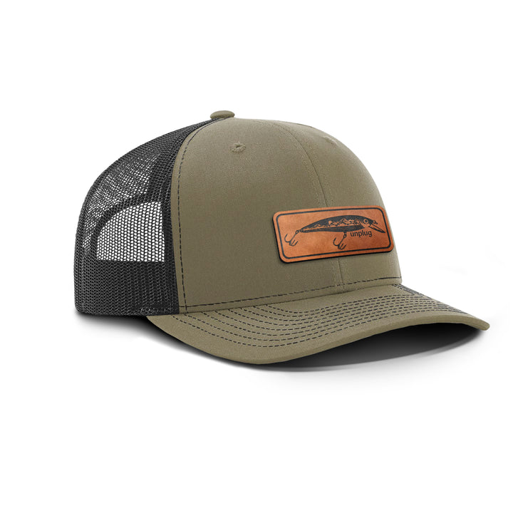 Fly Fishing Mountain Scene Snapback Leather Patch Hat