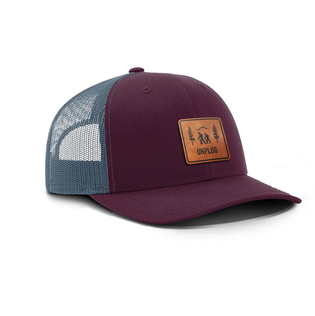 Hiking Scene Snapback Leather Patch Hat