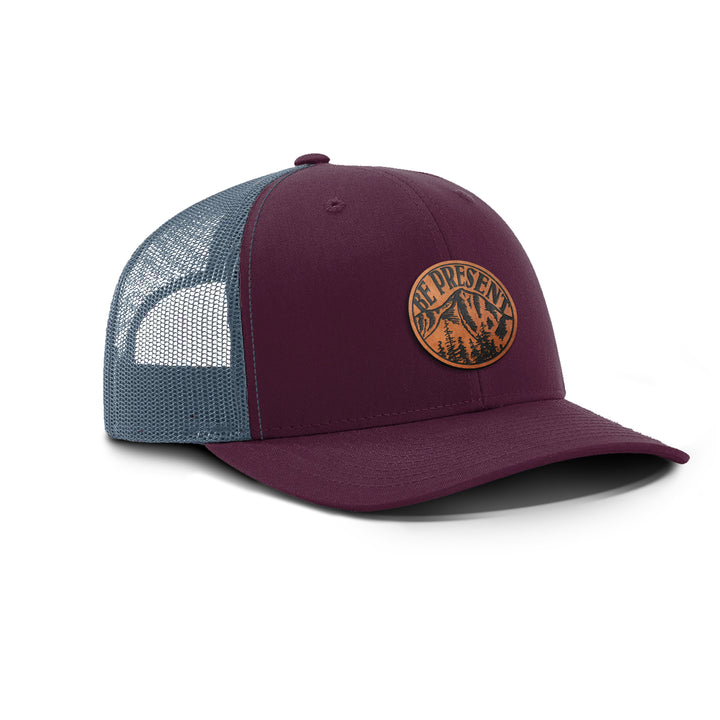 Be Present Mountain Snapback Leather Patch Hat