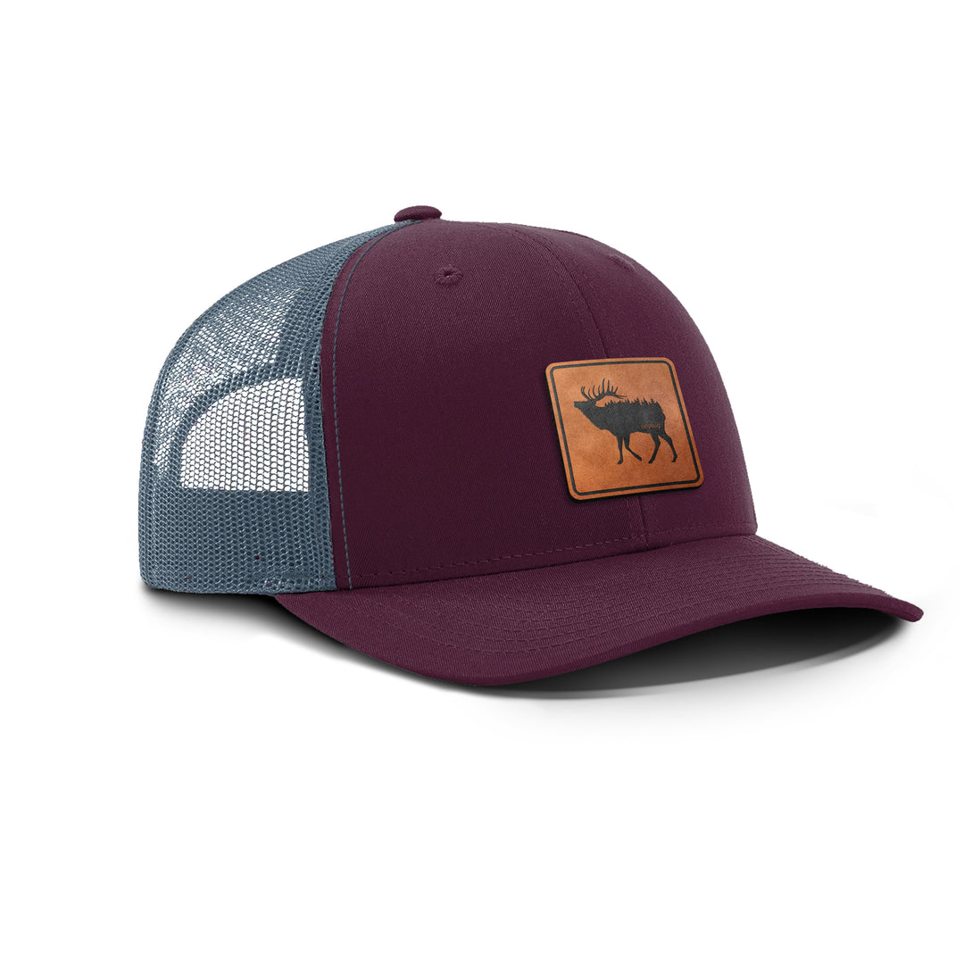 Elk In The Trees Snapback Leather Patch Hat