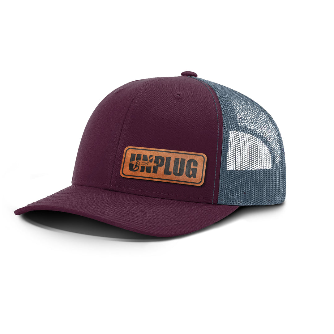 Unplug Kayak Silhouette Side Panel Snapback Leather Patch Hat