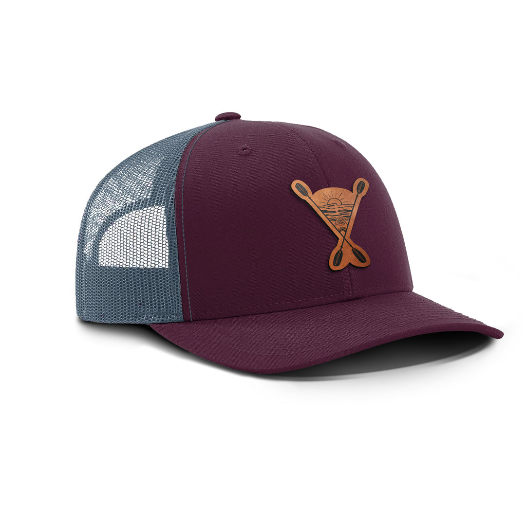 Kayaking Into The Sunset Snapback Leather Patch Hat