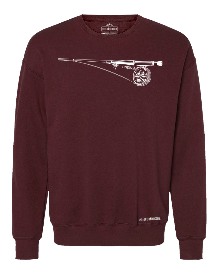 Fly Fishing Reel Mountain Scene Midweight Super Soft Crewneck Sweatshirt