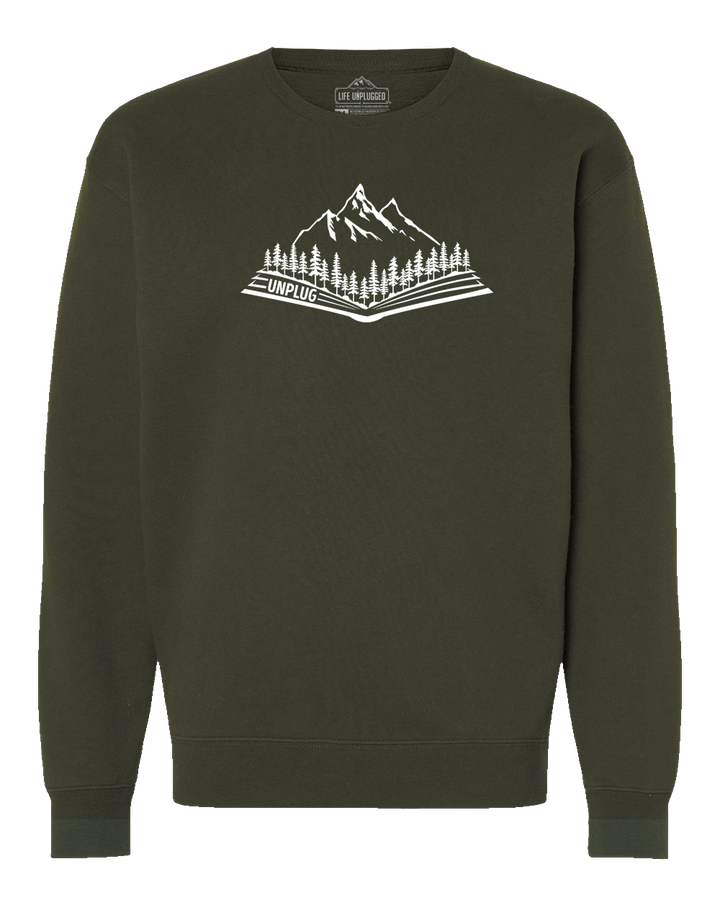 Open Book Mountain Scene Heavyweight Crewneck Sweatshirt