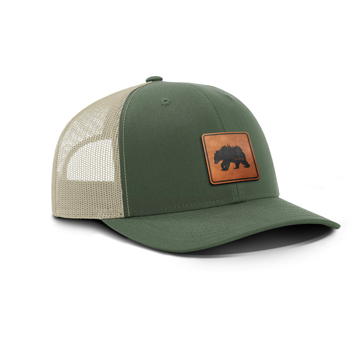 Bear In The Trees Snapback Leather Patch Hat