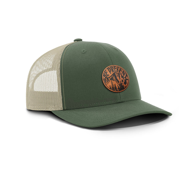 Be Present Mountain Snapback Leather Patch Hat